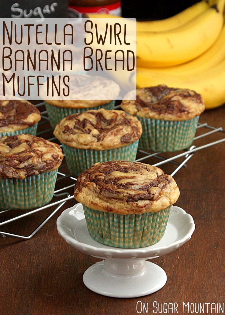 Nutella Swirl Banana Bread Muffins (recipe) - On Sugar Mount