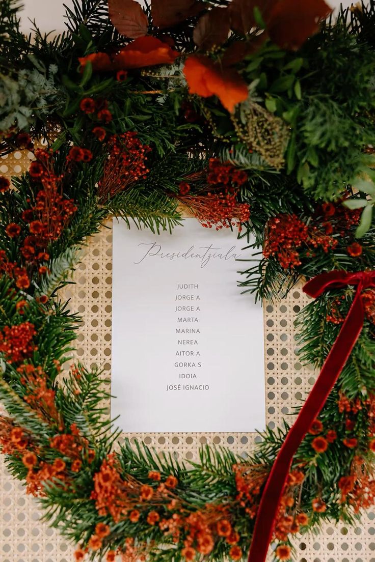Handcrafted wicker screen seating plan with floral crowns in