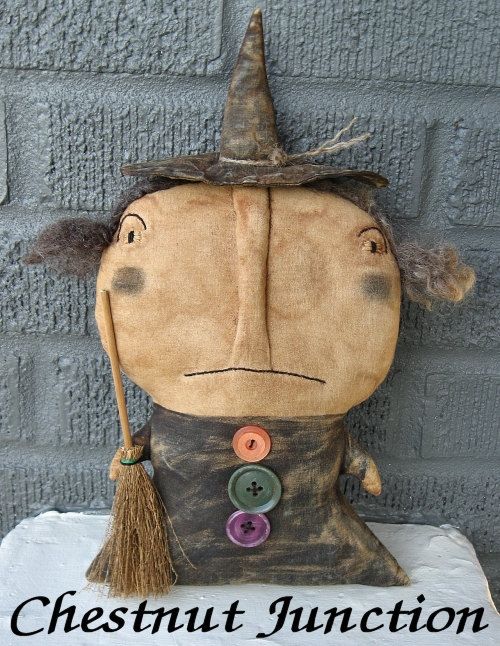 Witch Winnly EPATTERN-primitive halloween cloth doll craft d