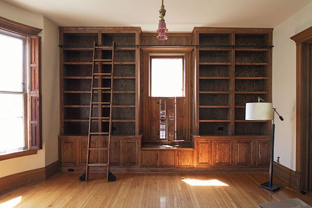 The Built-in Bookshelves and Rolling Ladder in the Library (