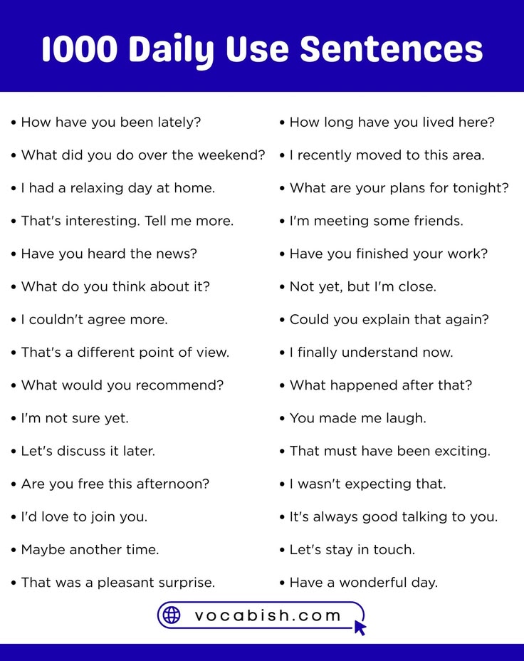 1000 Daily Use English Sentences for Practice with PDF | Voc