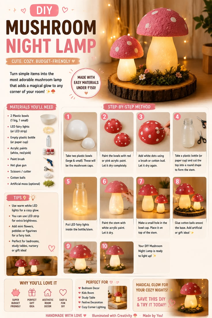 Create the cutest Mushroom Night Lamp at home with this easy
