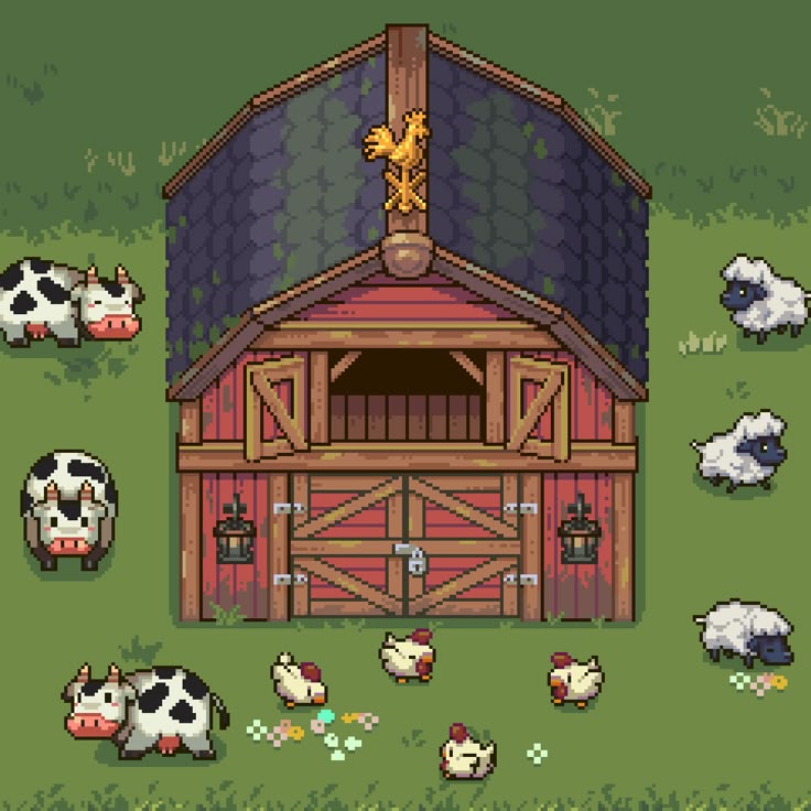 Here is the barn and some farm animals in the game. Farming 