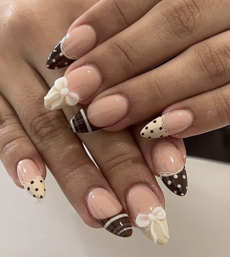 #brownnails #cream­nails #bownails #3Dbownails #polkadotnail
