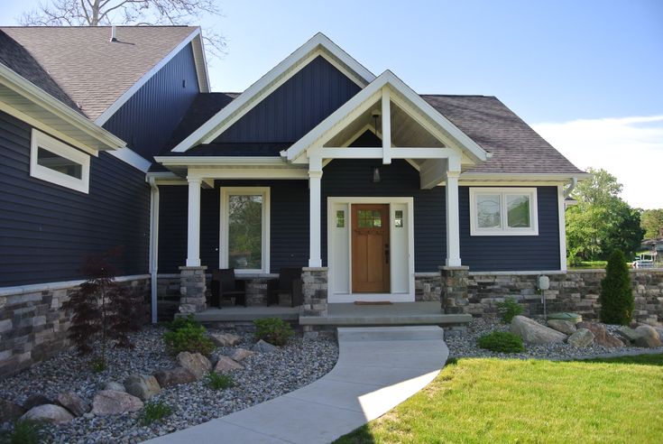 Exterior stone on home, wainscot and pillars. Graphite Clift