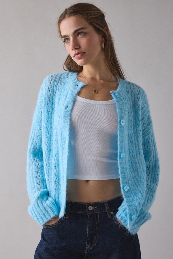 Rent Becca Brushed Pointelle Knit Oversized Cardigan from Nu
