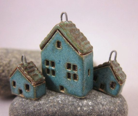 Hand formed miniature houses - made with stoneware clay and 