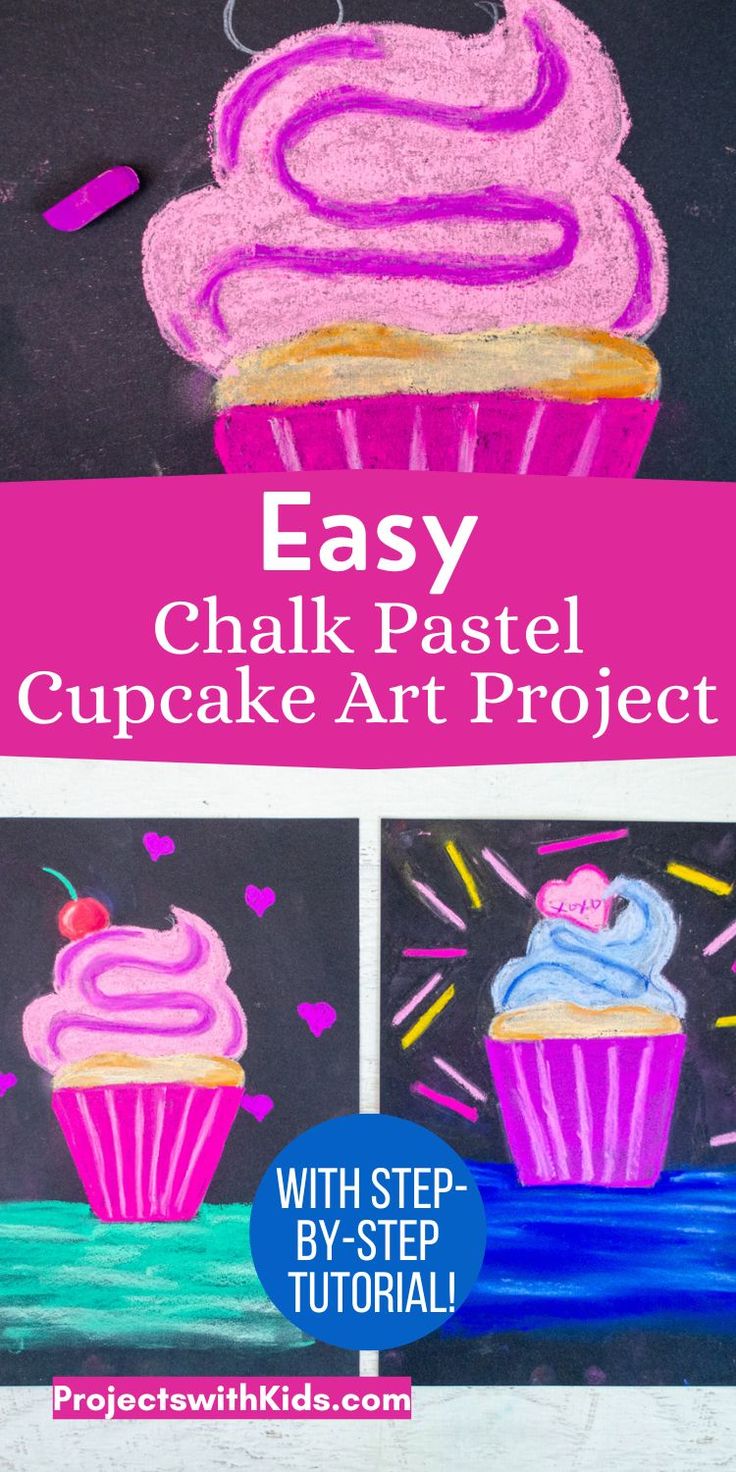 Kids will love creating this bright chalk pastel cupcake art