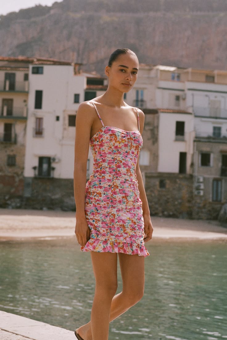 FLORAL PRINT DRAPED MINI DRESS - Multicoloured | ZARA United