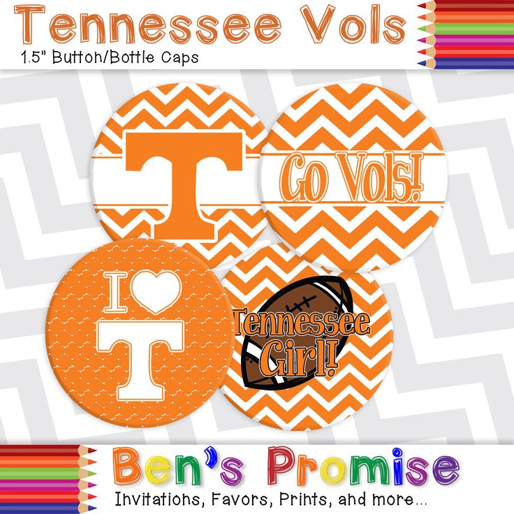 Tennessee Vols 1.5" Bottle Caps: Vols  Logo Go Vols  Tenness