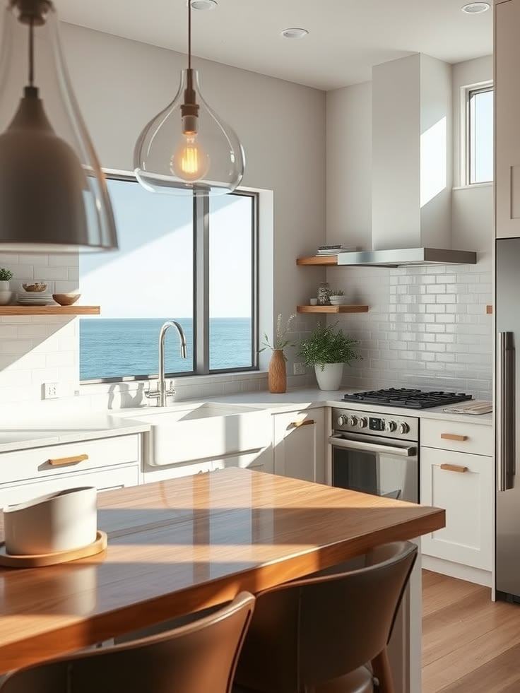 Coastal modern kitchen design. Create an airy, stylish heart