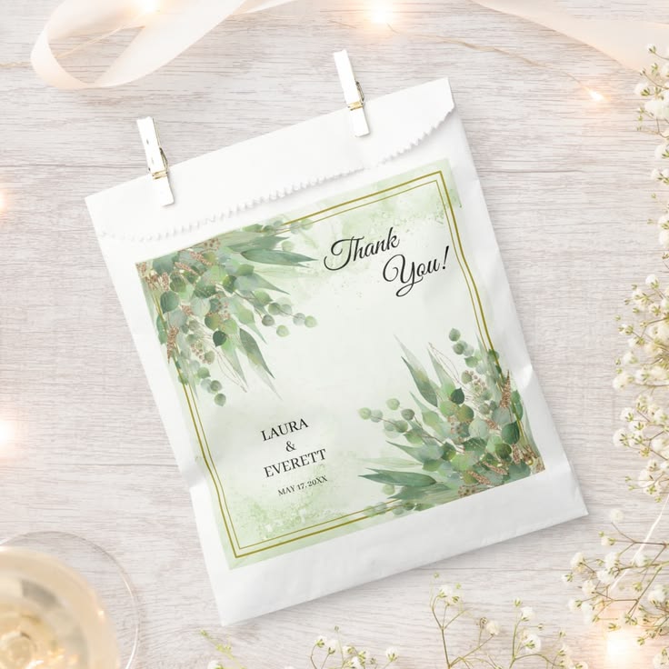 Eucalyptus Frame Green Gold Foliage Wedding Favor Bag