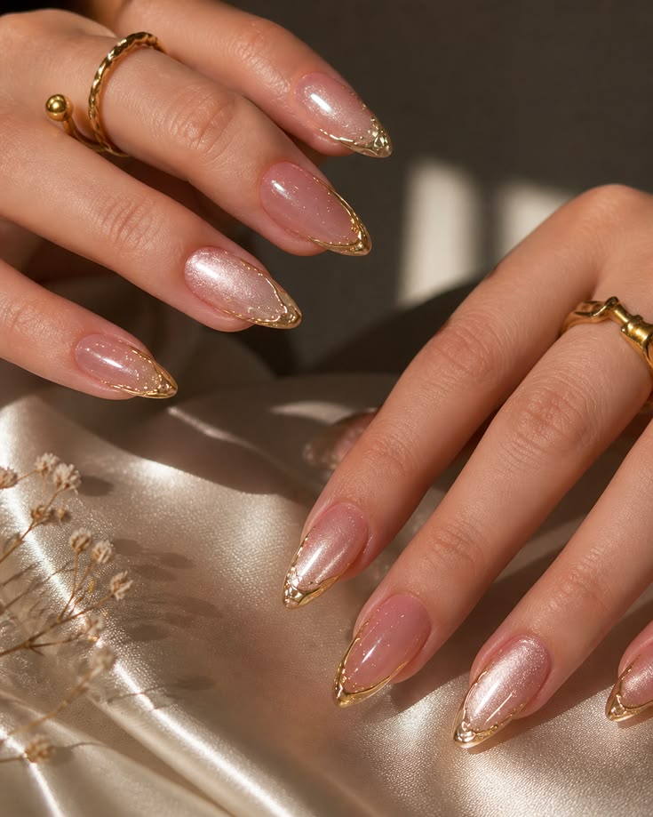 Elevate your manicure with glossy nude tones and sculpted go