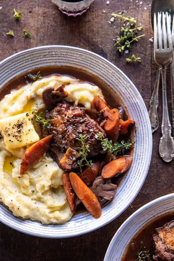 Slow Cooker Coq au Vin with Parmesan Mashed Potatoes | halfb