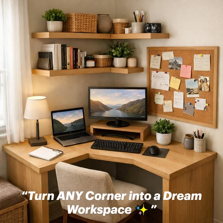 Struggling with limited space? This corner desk setup for ti