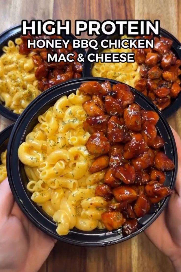 "Indulge in this high-protein Honey BBQ Chicken Mac & Cheese