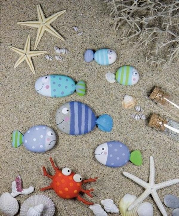 Manualidades para niños: personajes marinos con piedras pint