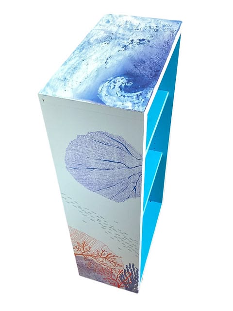 Meuble étagère OCEAN recyclé bleu turquoise peint à la main 