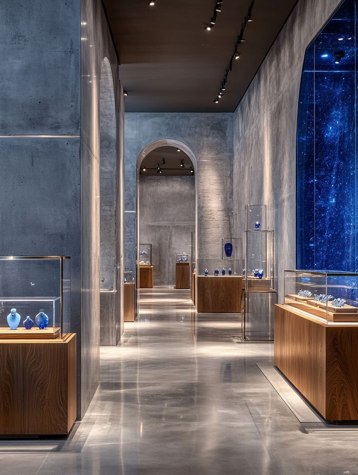 The striking combination of sleek concrete walls and bold bl