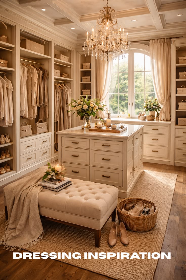 Create your dream dressing room with soft lighting, elegant 