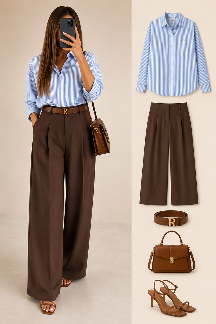 A timeless smart casual outfit featuring a blue striped butt