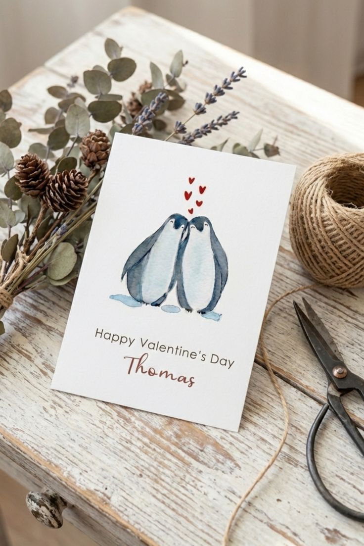 Celebrate love with my penguins couple watercolour card and 
