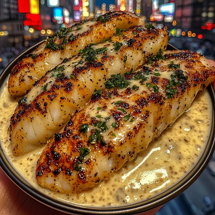 Garlic Herb Cod Strips with Creamy Lemon Sauce - Lora Chef