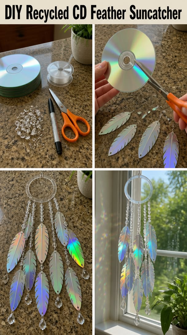 Turn old CDs into dazzling suncatchers. Easy upcycling craft