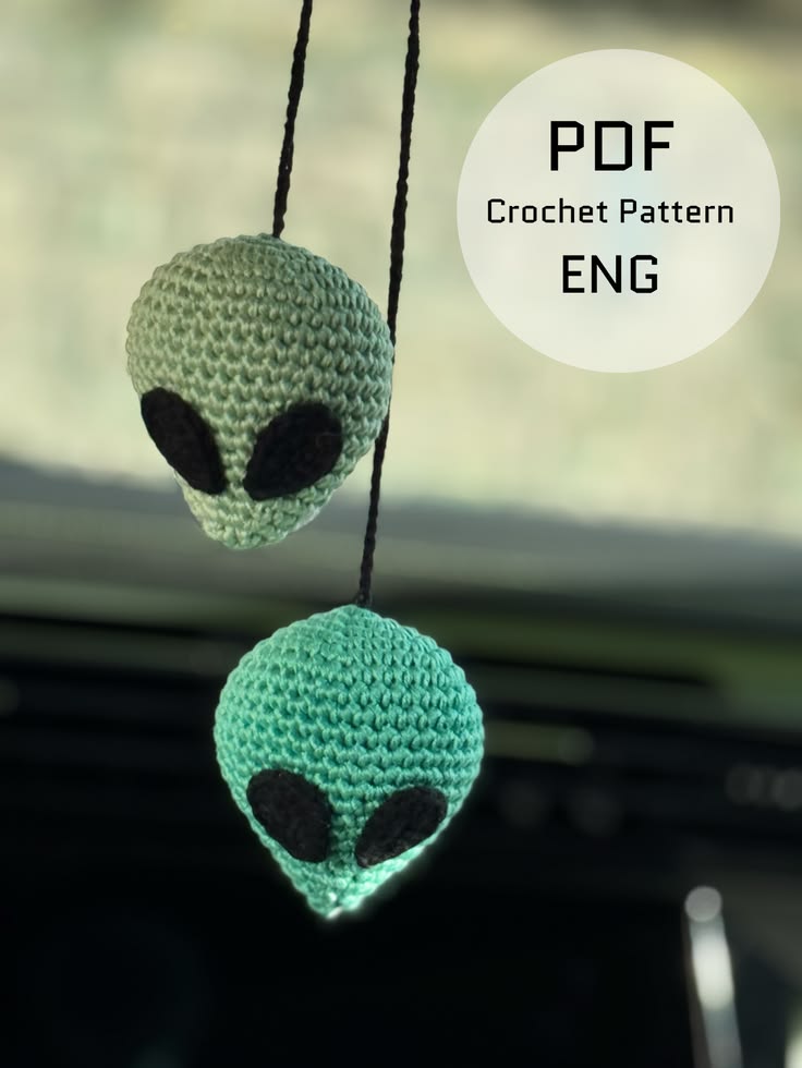 Alien Car Dangle Crochet Pattern PDF featuring a cute UFO-in