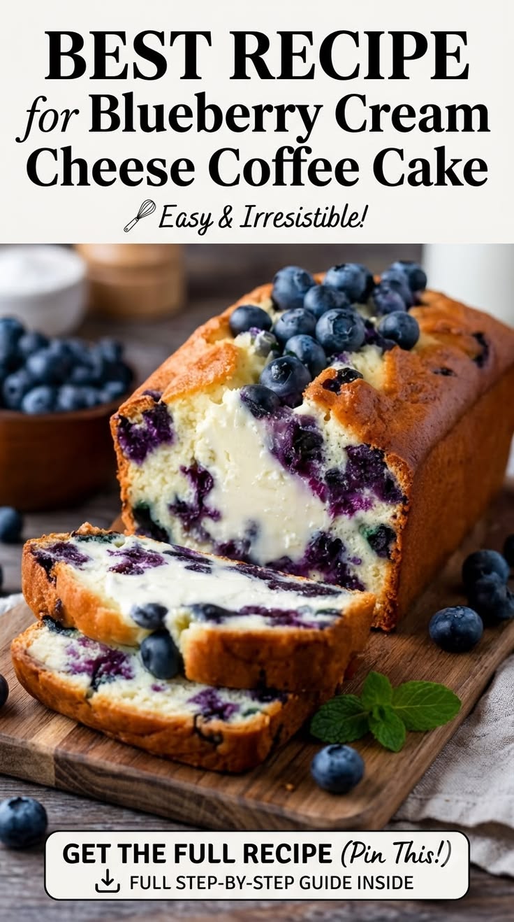A classic Blueberry Cream Cheese Coffee Cake combines a tend