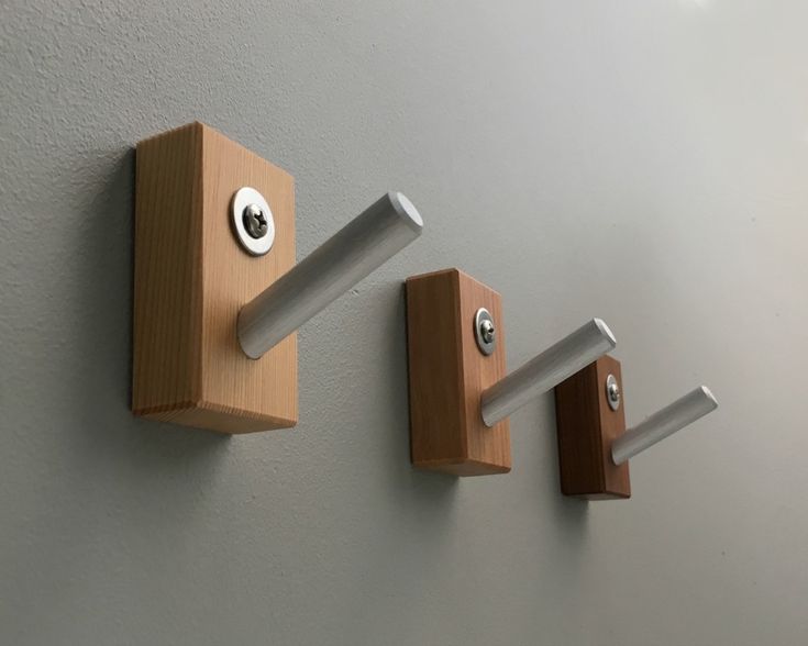Recycled Modern Wood Wall Hooks with Metal Pegs, Set of Thre