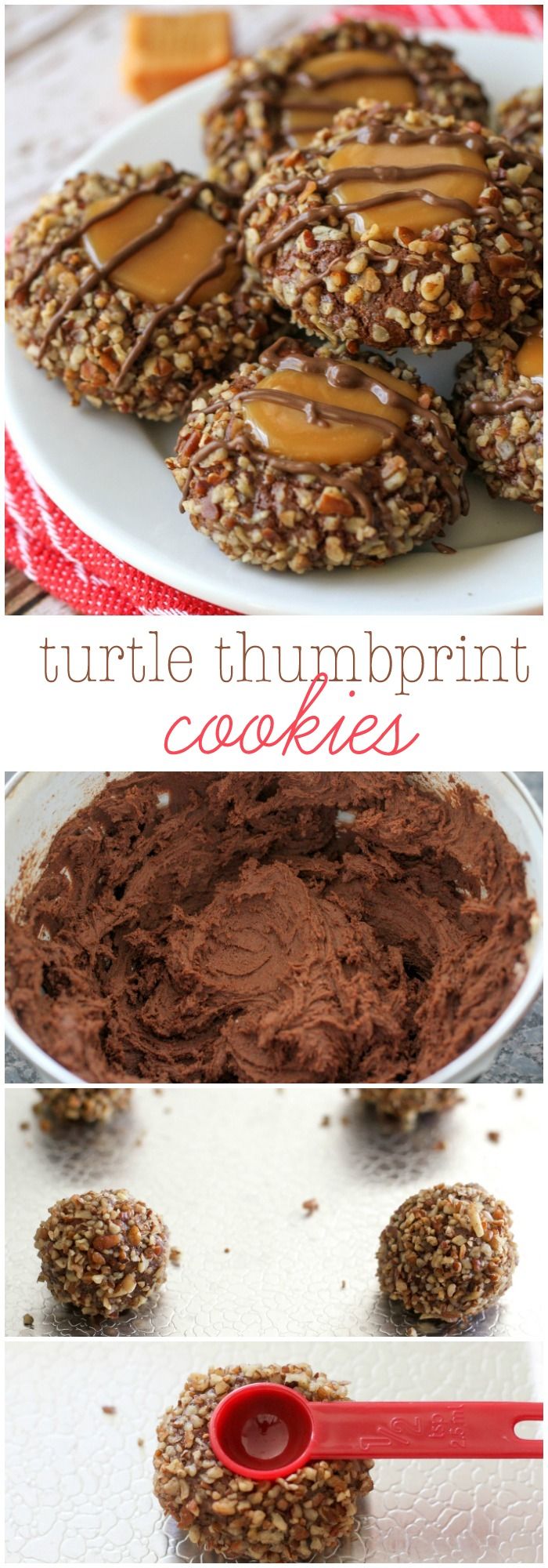 Delicious Turtle Thumbprint Cookies - a chocolate, caramel a