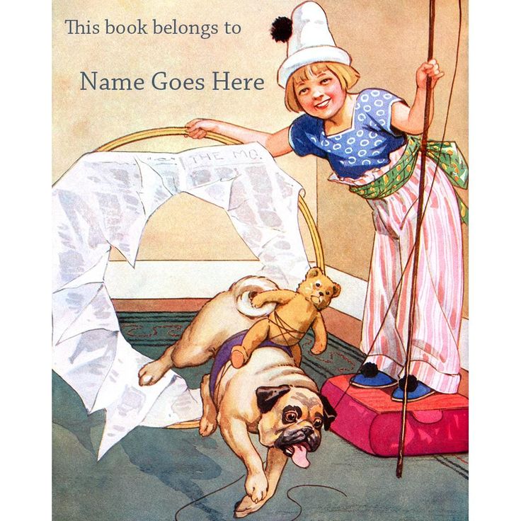 Pug Dog Bookplates- Self Stick or Acid Free - Girl w Teddy P