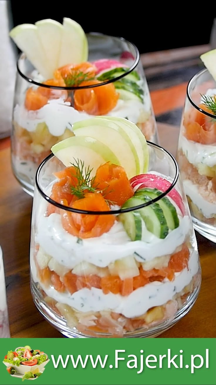 Mini Verrines with spring-summer accents with salmon, goat c