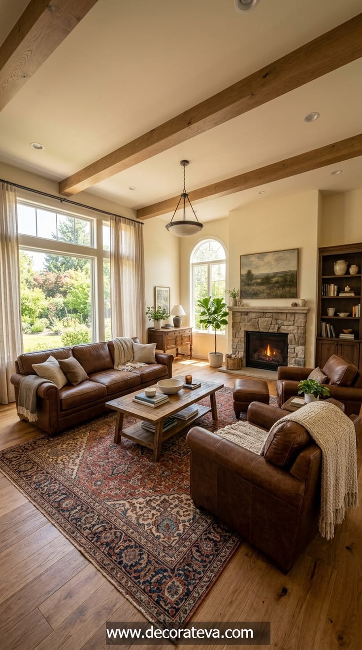 A complete leather furniture set brings timeless warmth and 