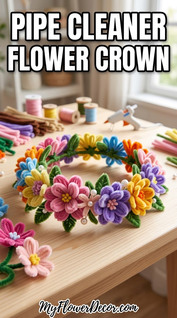 # Pipe Cleaner Flower Crown 🌸  How cute is this pipe cleaner