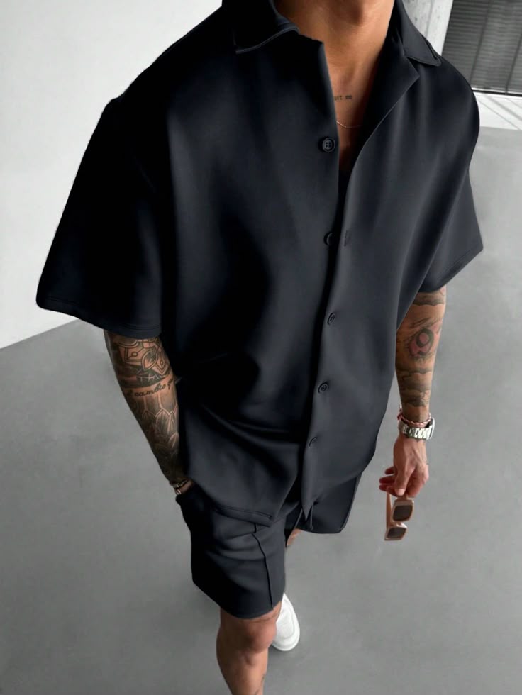 Black Casual Collar   Plain  Embellished Non-Stretch  Men Cl
