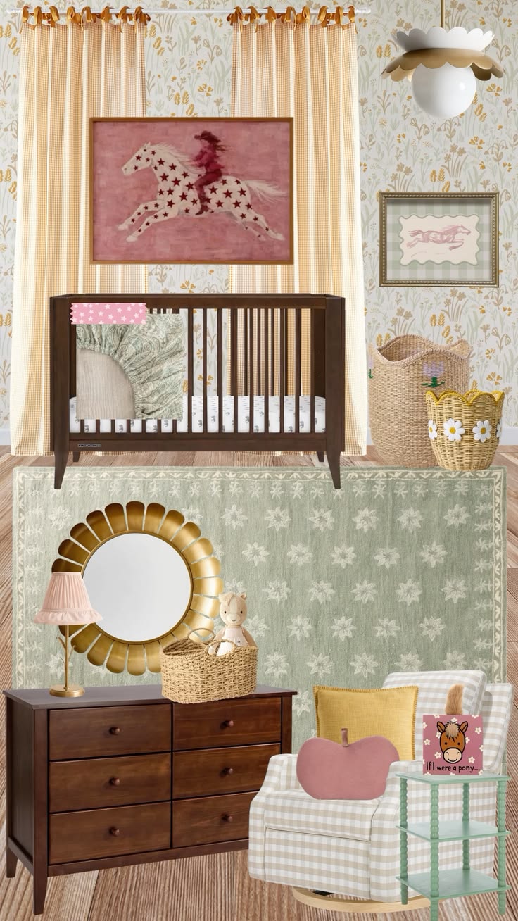 A soft horse nursery inspired by wild horses in a storybook 