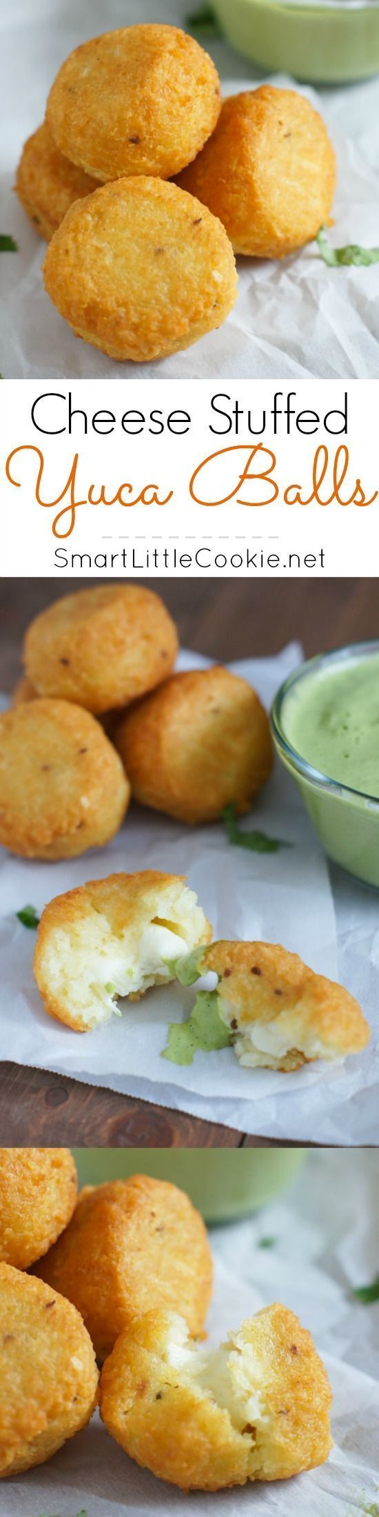 Cheese Stuffed Yuca (Cassava) Balls & Cilantro Dressing