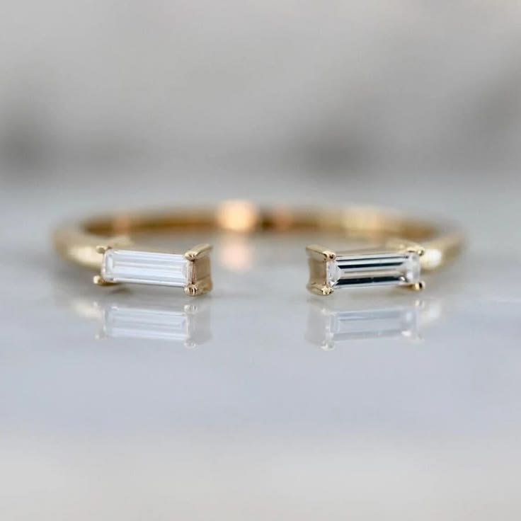 Open Band 0.36CT Baguette Cut White Moissanite In 10K Yellow