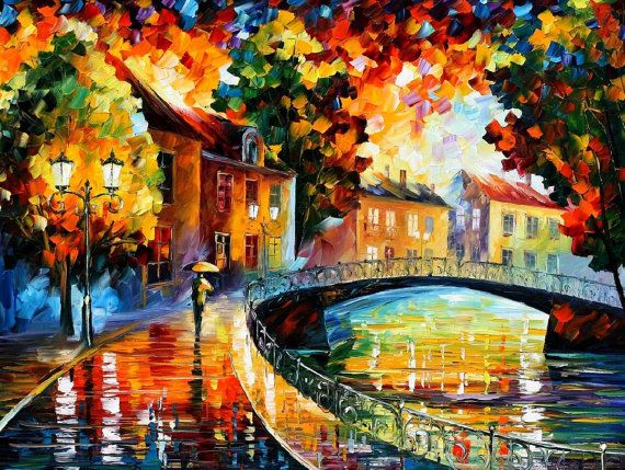 Old Bridge — PALETTE KNIFE Oil Painting On Canvas By Leonid 