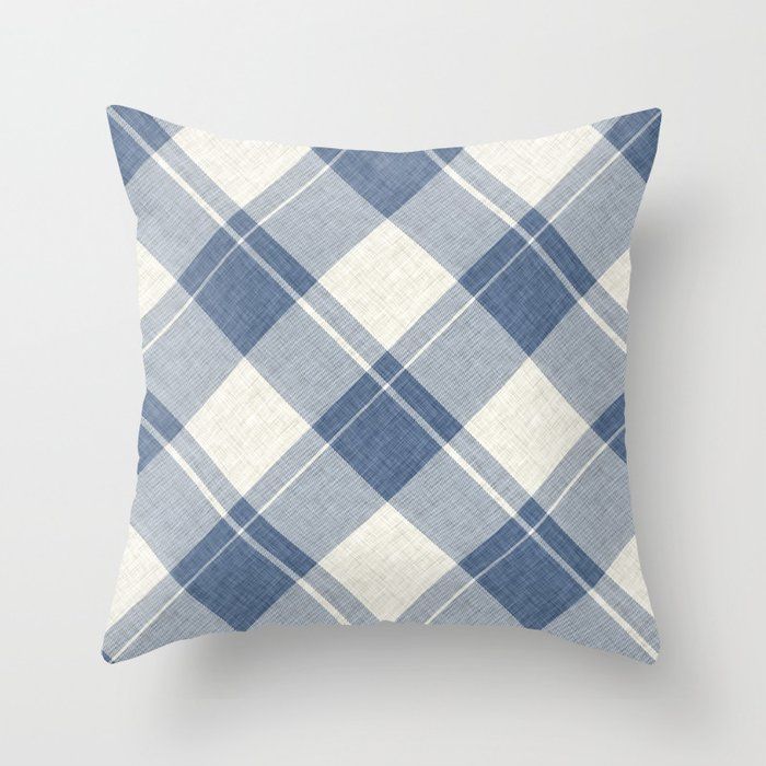 French blue linen homespun gingham check.Shabby chic farmhou