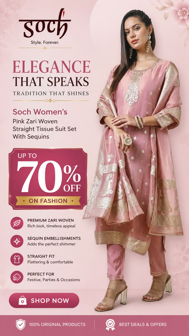 Elevate your festive wardrobe with the Soch Women's Pink Zar