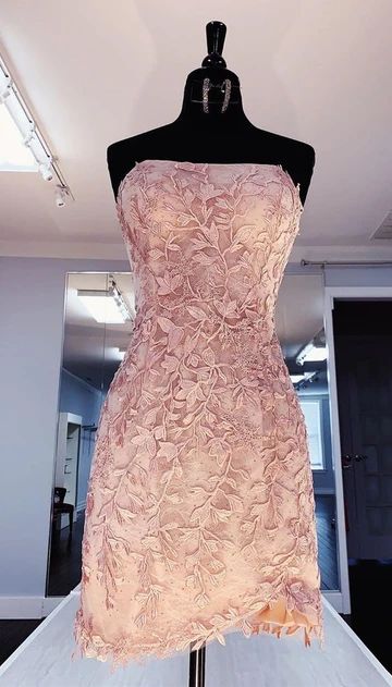 strapless fitted pink lace cocktail dresses homecoming dress