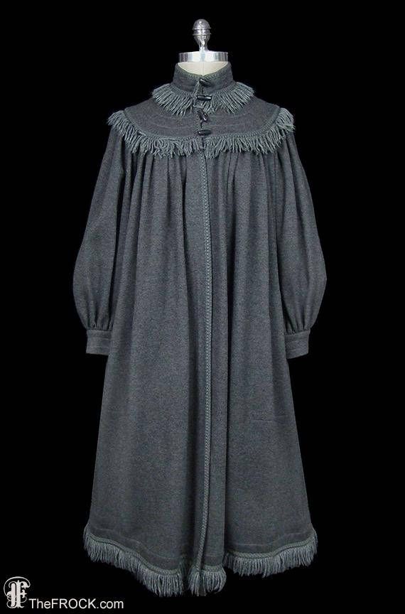Yves Saint Laurent gray wool peasant coat with yarn fringe