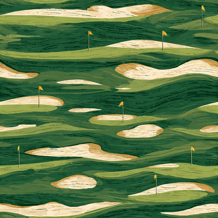 A topographic green ground holds the gentle undulations of f
