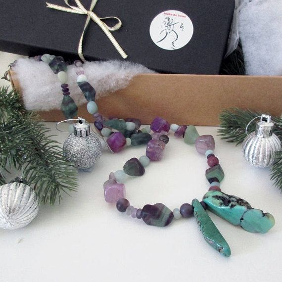 Long Gemstone Necklace Handmade Stone Necklace Semi Precious