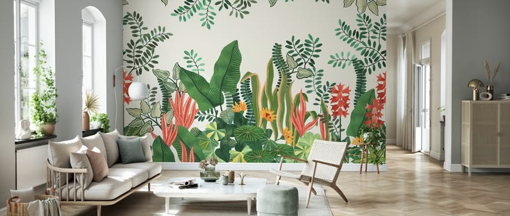 Fern and Blossom - Olive – trendy wallpaper – Photowall