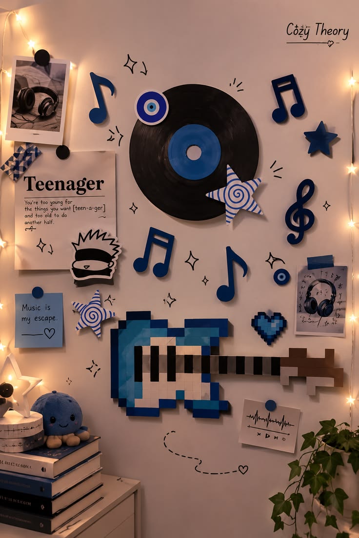 Transform your room with this cozy blue music-themed wall de