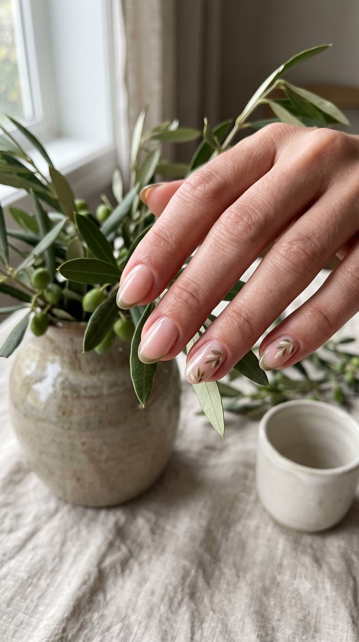 Not quite summer, not quite fall 🫒✨ Soft olive micro-French 